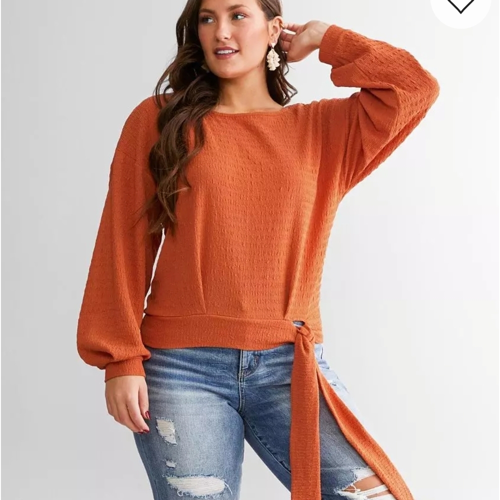 Daytrip Orange Textured Tie-Front Sweater